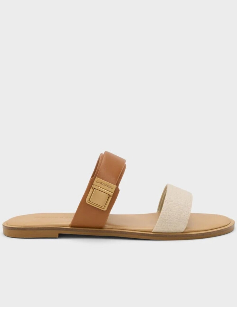 Charles & Keith Dove Two-Tone Double-Strap Sandals - Caramel- 36